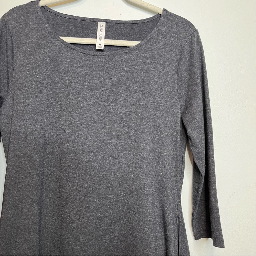 Zenana Premium Gray Dress Medium Pockets Round Neck A Line 3/4 Sleeves EUC - Picture 6 of 11